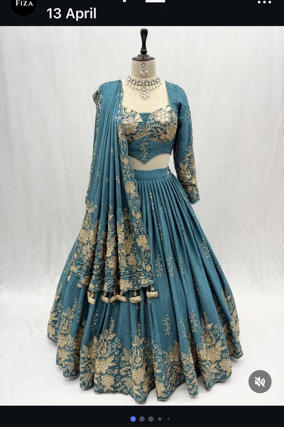 Teal Blue Embroidered Silk Lehenga Choli Set