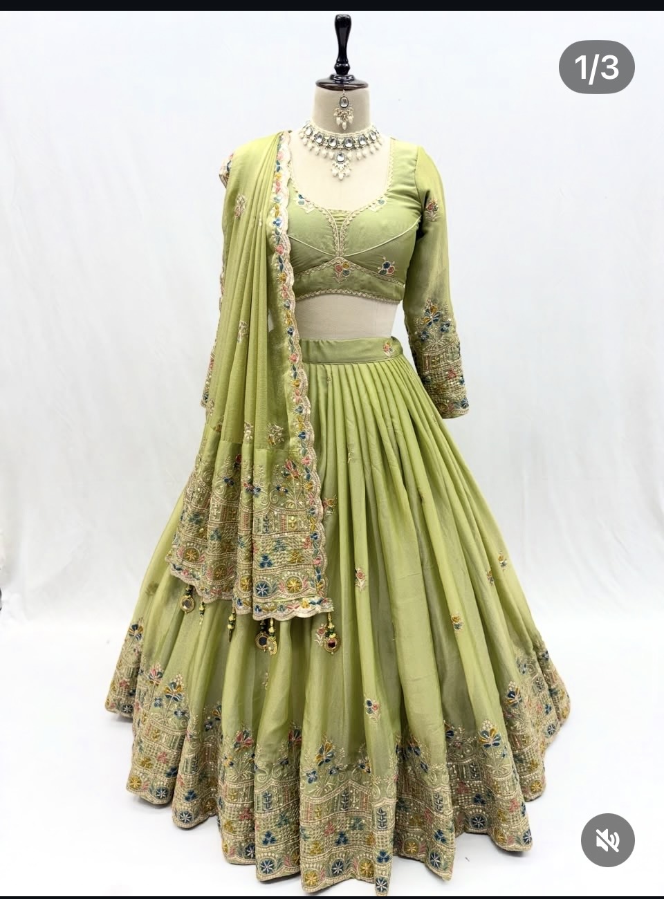 Pista Green Designer Lehenga Choli Set