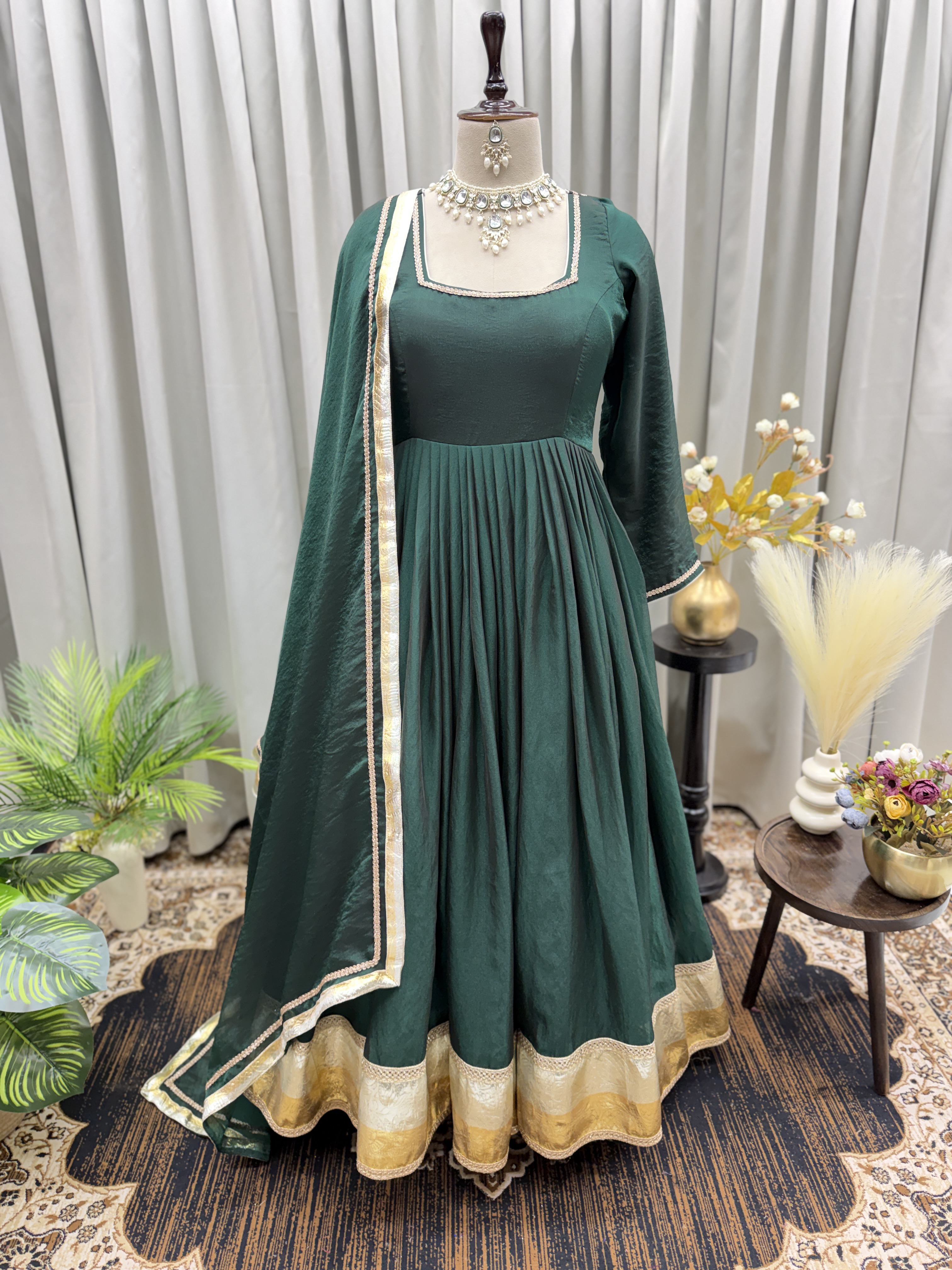 Bottle Green & Gold Anarkali